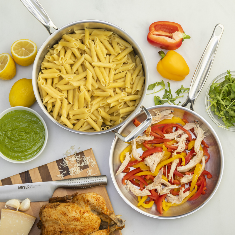 Arugula Pesto Pasta with Rotisserie Chicken & Melted Bell Peppers | Meyer