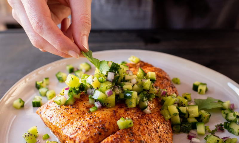 Chipotle Halibut And Kiwi Cucumber Salsa | Meater