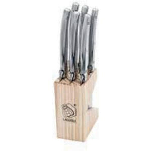 Laguiole 6 Steak Knives with Wooden Block 1.8QualRVS IMAGE 1